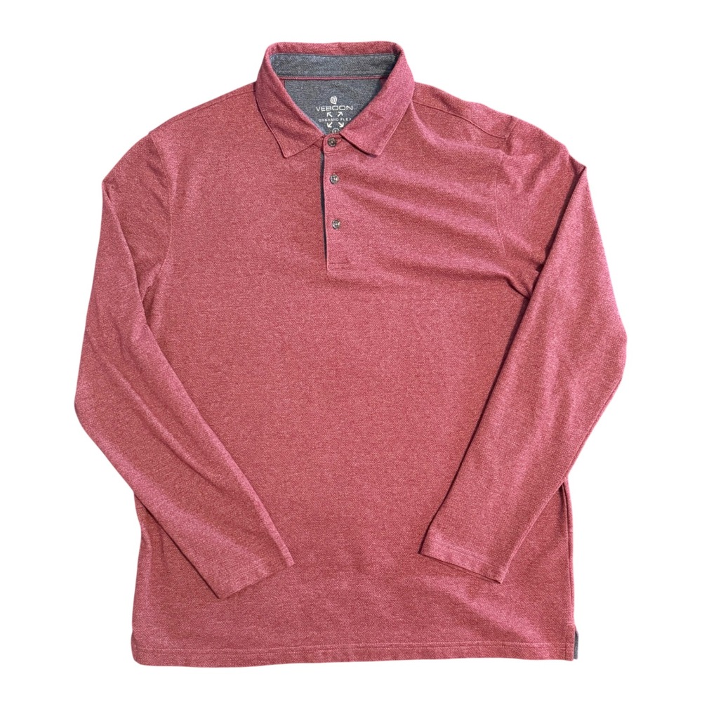 Veboon Dynamic Flex Polo Shirt Mens Large Maroon Long Sleeve Heathered Stretch